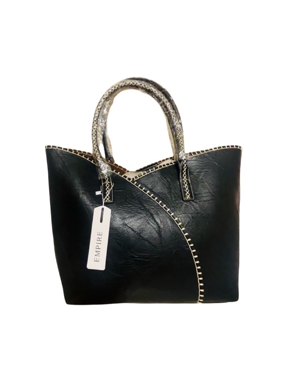 Black Leather Tote Bag with Contrast Stitching FINAL PRICE DROP